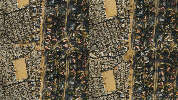 拥挤的贫民窟俯视鸟瞰地面密集城中村空境大