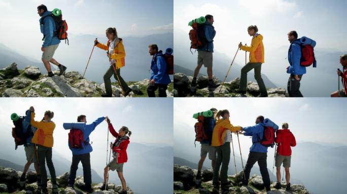 一群背包客登上顶峰