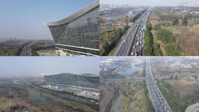 成都环球中心绕城高速桂溪生态公园城市航拍