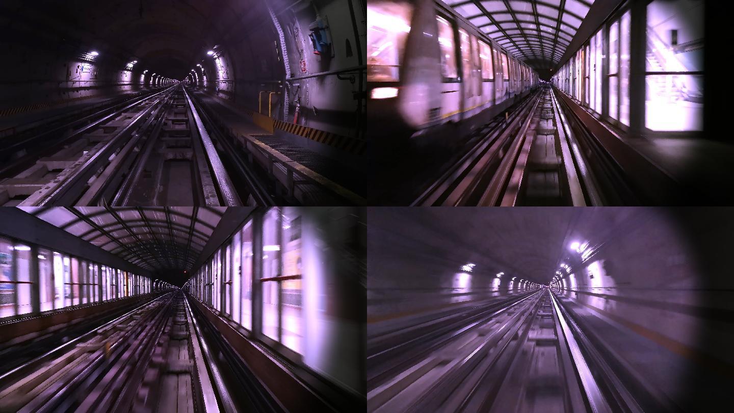 在地铁隧道中列车。