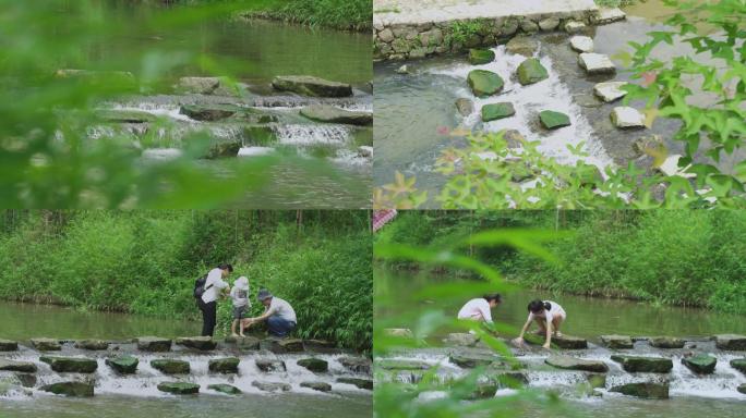 溪水 孩子溪边玩水