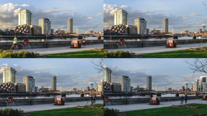 伦敦河泰晤士河城市景观时间推移