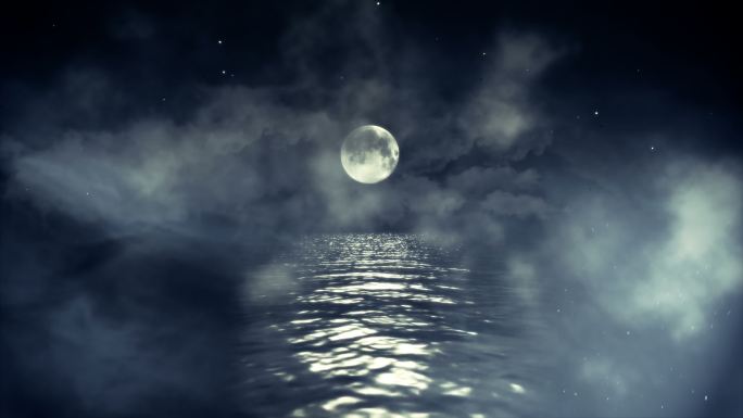 海上的月亮中秋赏月月夜月色水面上的月亮唯