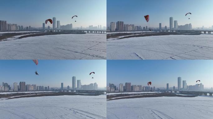 动力滑翔伞飞越哈尔滨公路大桥和松花江11