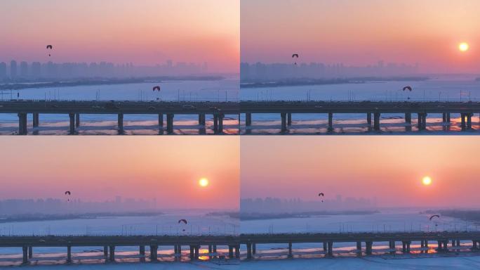 动力滑翔伞飞越哈尔滨公路大桥和松花江20