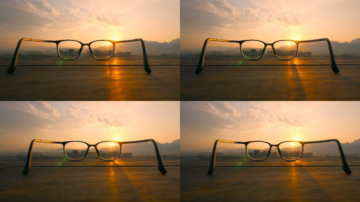 日落时桌上的眼镜