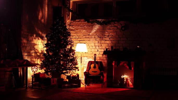 圣诞节的客厅背景舞台圣诞平安夜圣诞树装饰