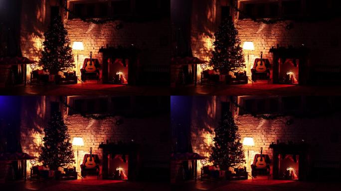 圣诞节的客厅背景舞台圣诞平安夜圣诞树装饰