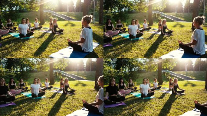 在公园练习瑜伽静坐-冥想阳光明媚阳光