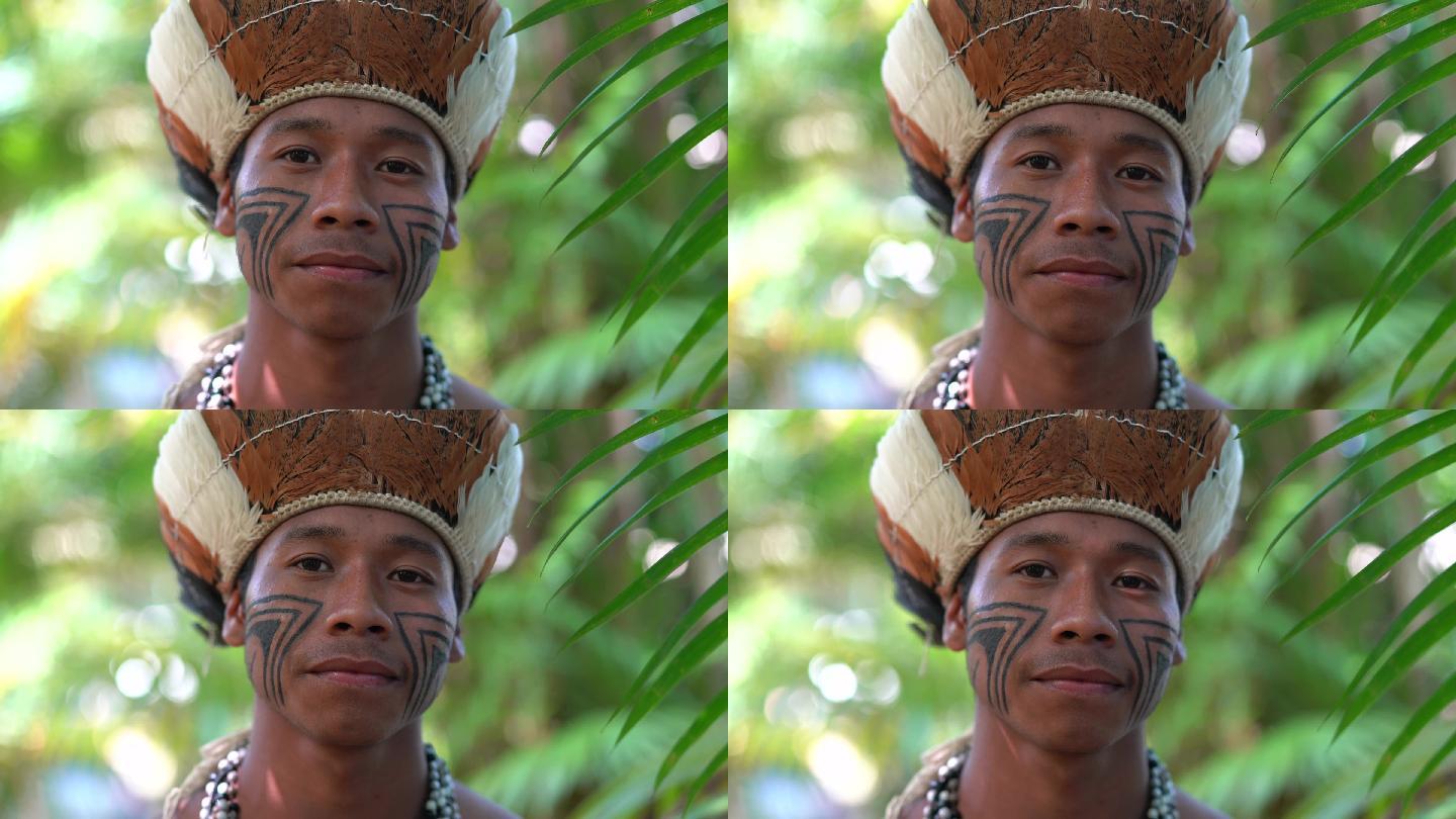 瓜拉尼族土著巴西年轻男子肖像