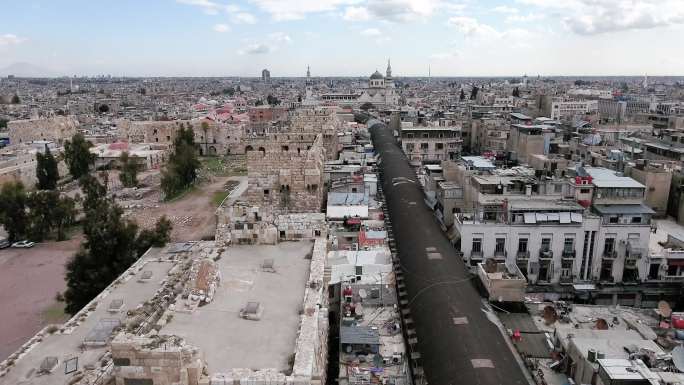 叙利亚大马士革露天广场鸟瞰图。