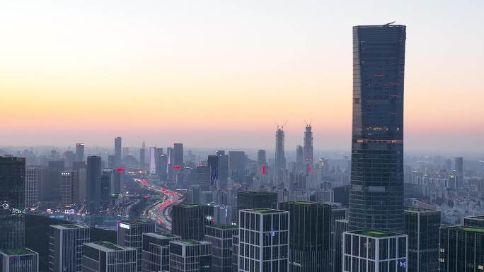 济南汉峪金谷凯宾斯基城市晚霞夕阳航拍4k