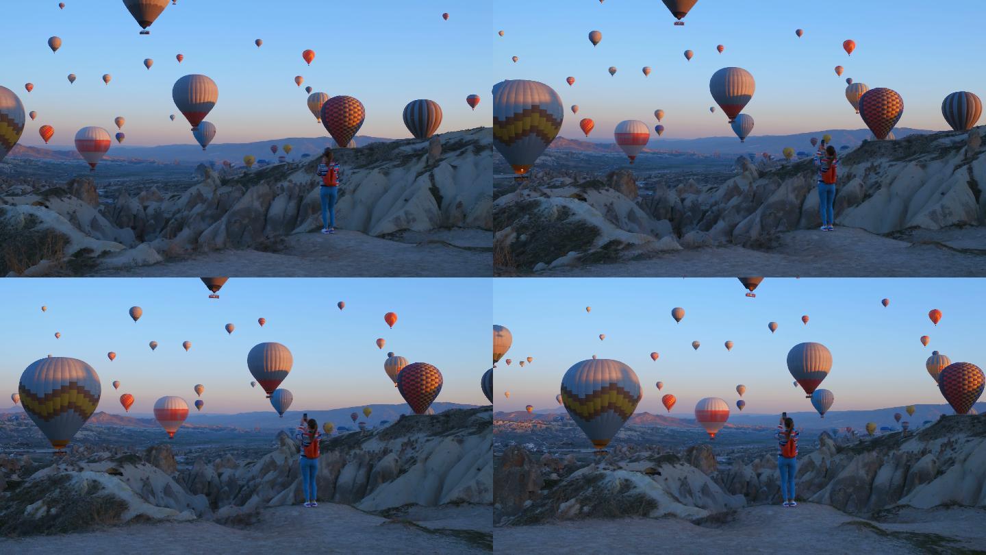 热气球热气球飞行山脉夕阳日出日落