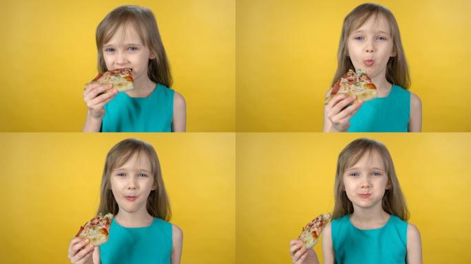 喜欢吃披萨的可爱女孩