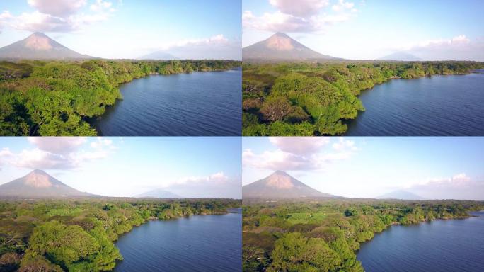 奥梅佩岛火山大海海面海洋小岛航拍大景