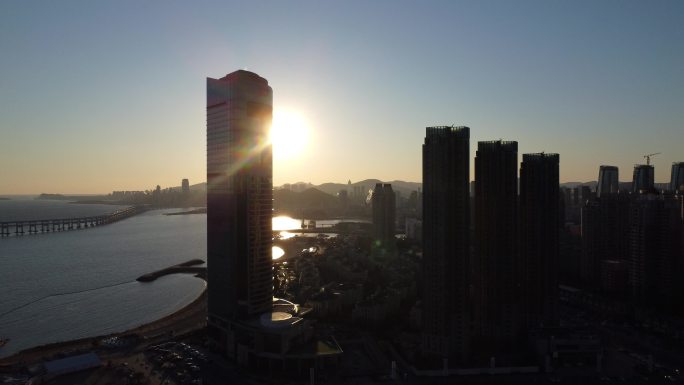 城市建筑日落太阳桥