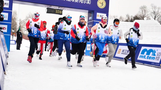 越野比赛冬季冰雪运动铁人三项滑雪比赛活动