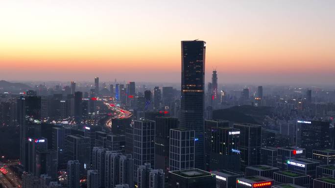 济南汉峪金谷凯宾斯基城市晚霞夕阳航拍4k