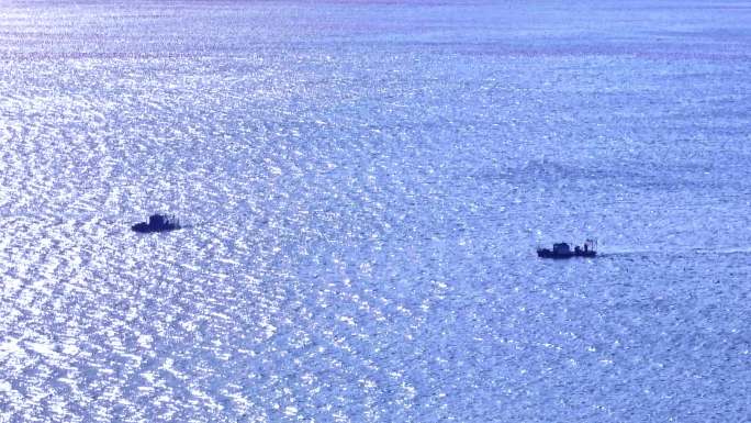 4K-渔船海鸥大海出海海岸线