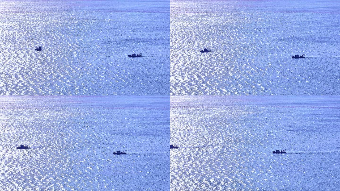 4K-渔船海鸥大海出海海岸线