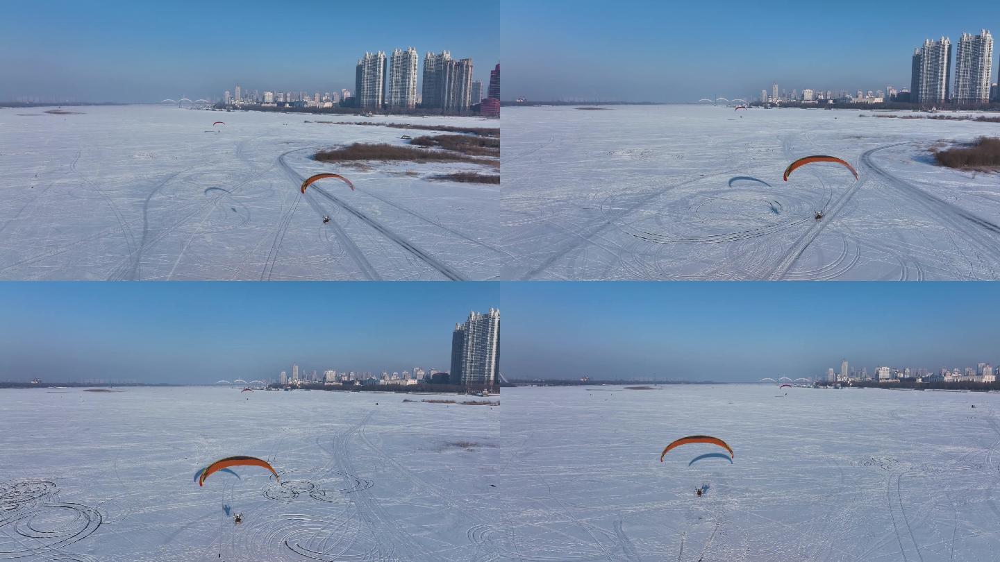 动力滑翔伞飞越哈尔滨公路大桥和松花江14