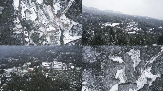 山村雪景季节变化山乡瑞雪原始村落