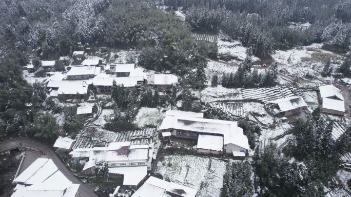 山村雪景季节变化山乡瑞雪原始村落