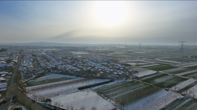 4K航拍陕西关中农村雪景