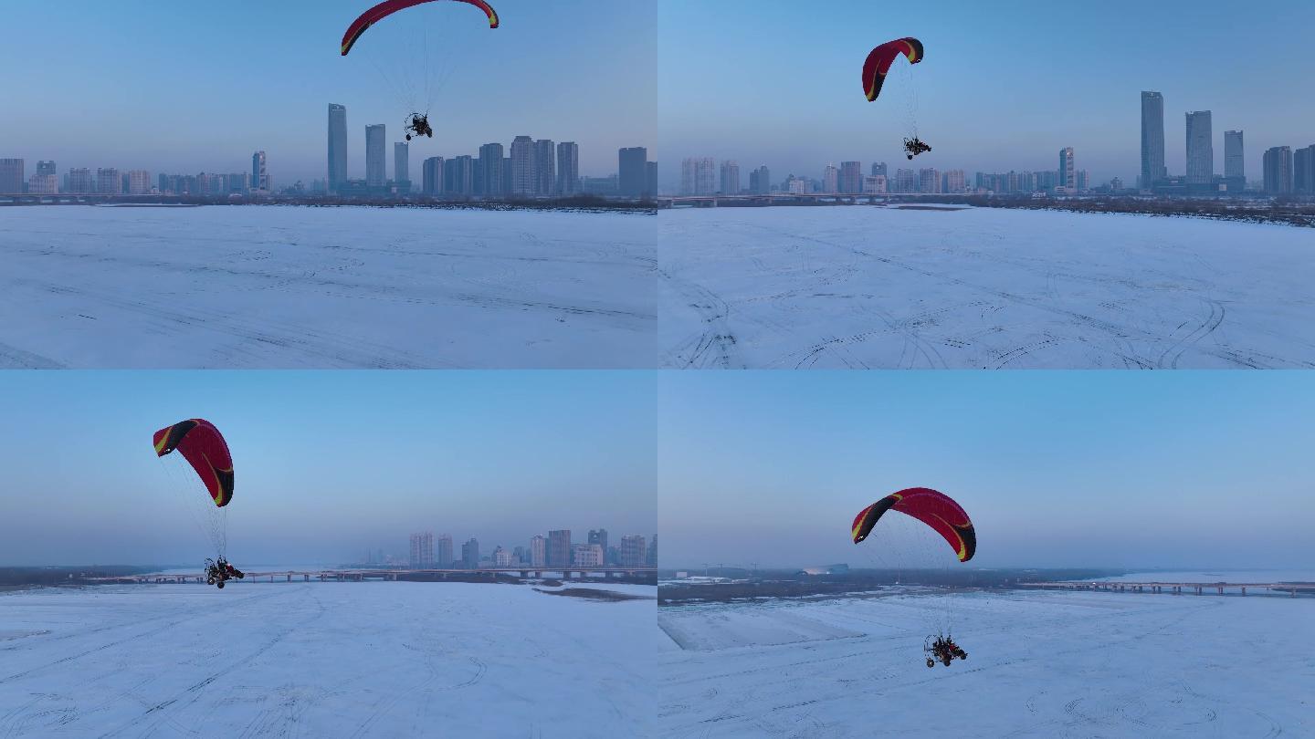 动力滑翔伞飞越哈尔滨公路大桥和松花江4