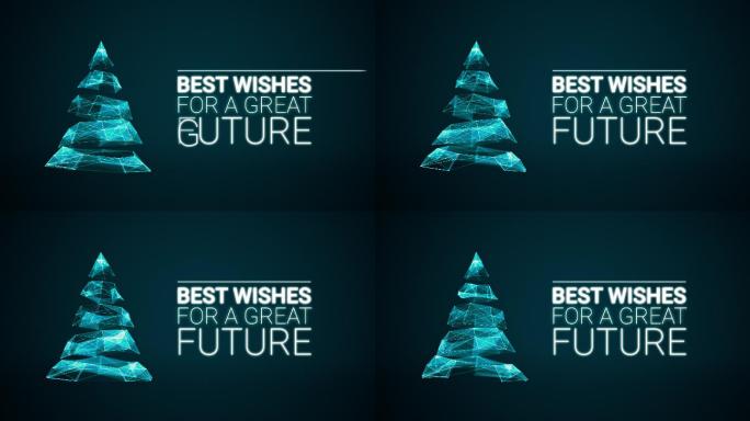 蓝色背景的现代圣诞树和节日问候语。