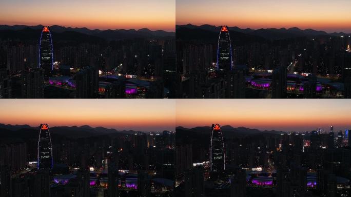 济南中国重汽城市晚霞夕阳航拍4k