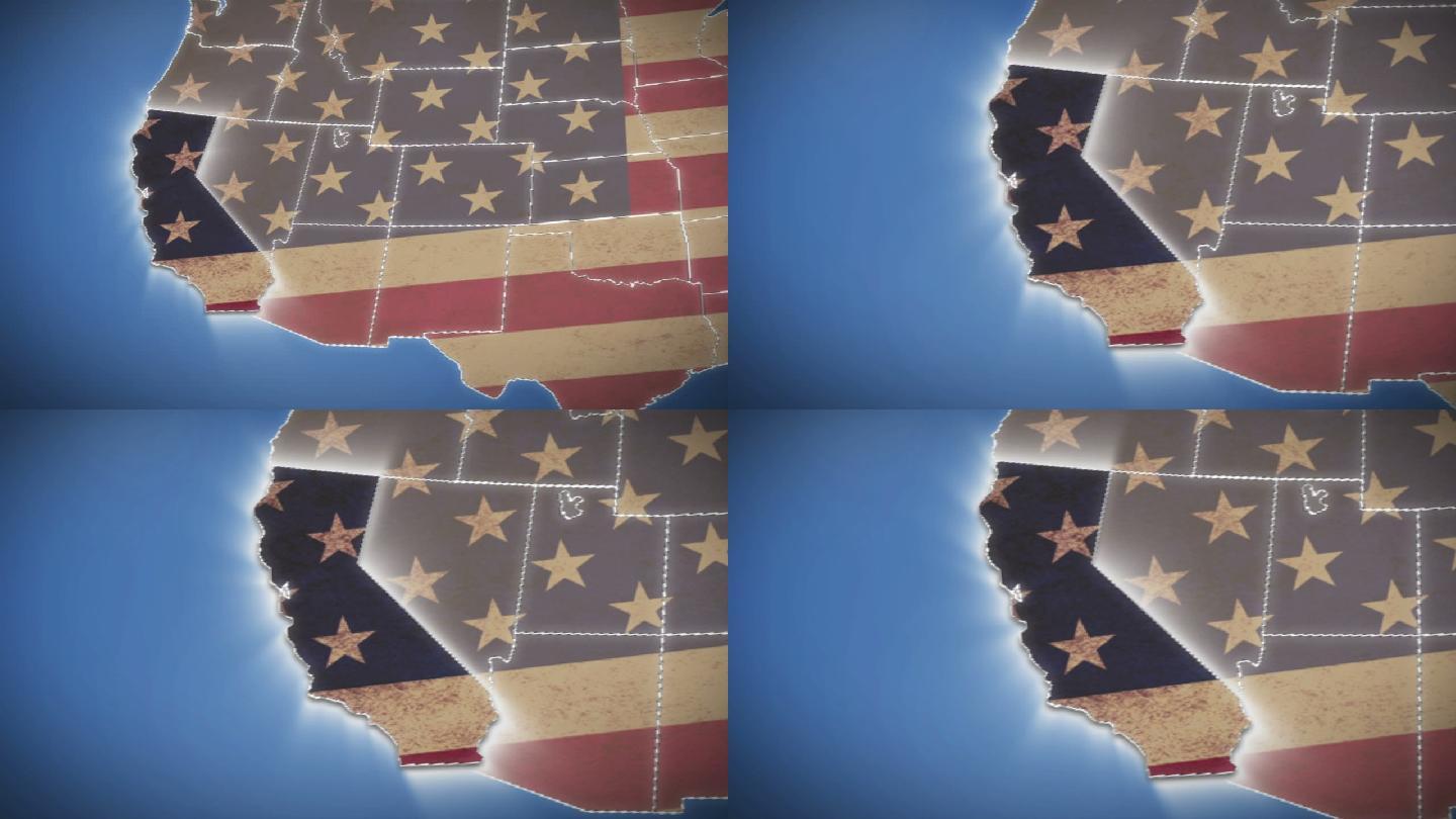 美国地图，标出加利福尼亚州
