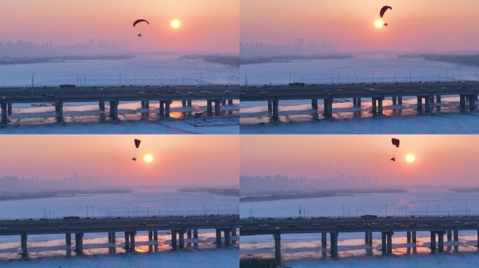 动力滑翔伞飞越哈尔滨公路大桥和松花江21