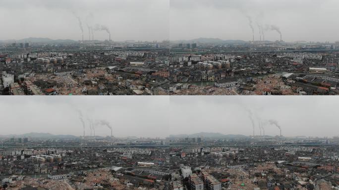 航拍城市拆迁自然污染