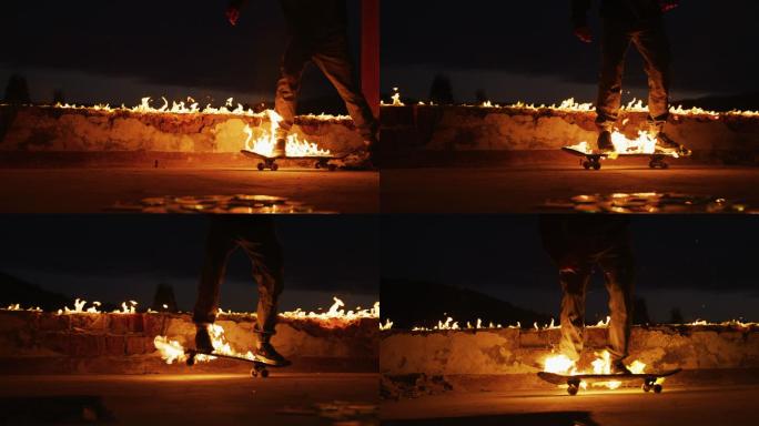 燃烧的滑板平衡车玩火着火