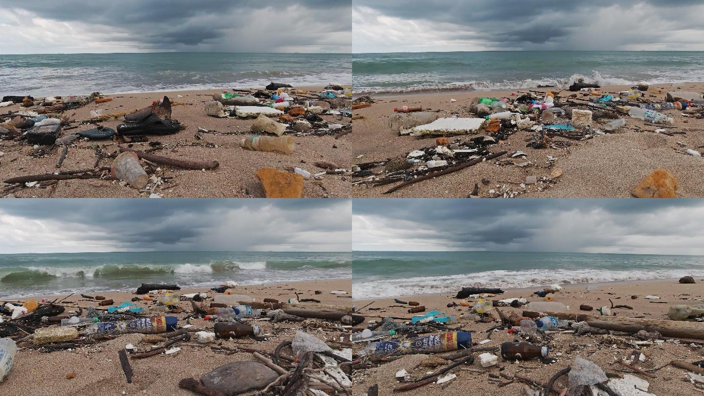 塑料污染海滩环境海边脏乱