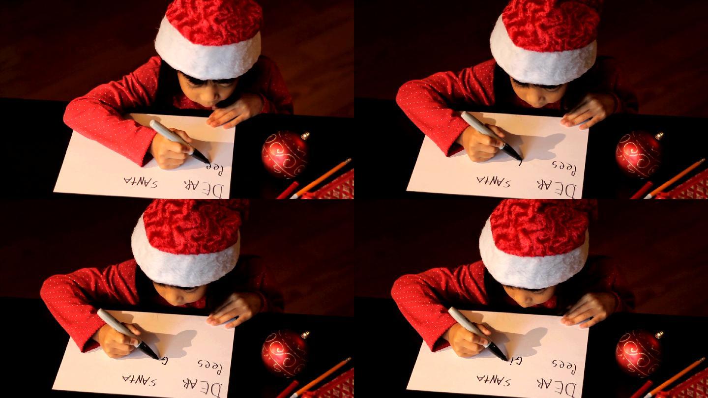 女孩写信家庭圣诞节幸福儿童礼物相伴圣诞树
