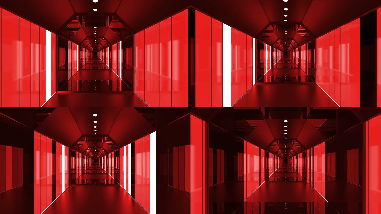 红色走廊抽象三维模型城市科幻风赛博朋克风