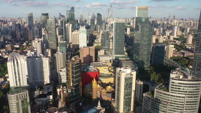 4K原素材-航拍上海静安寺商圈高楼大厦