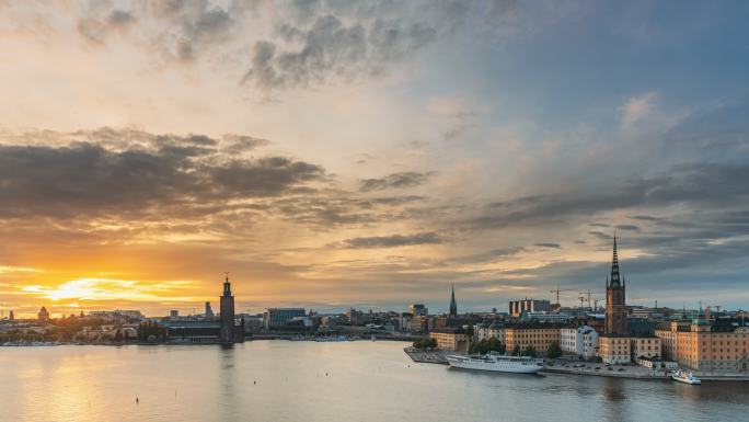 瑞典斯德哥尔摩。夕阳余晖延时