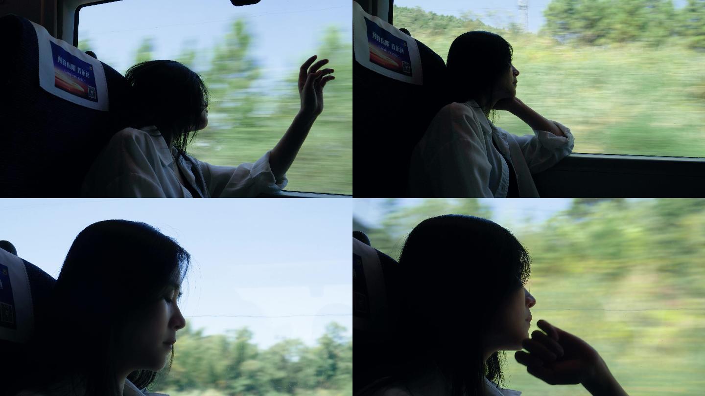 高铁上的女孩看向窗外侧脸4k视频素材