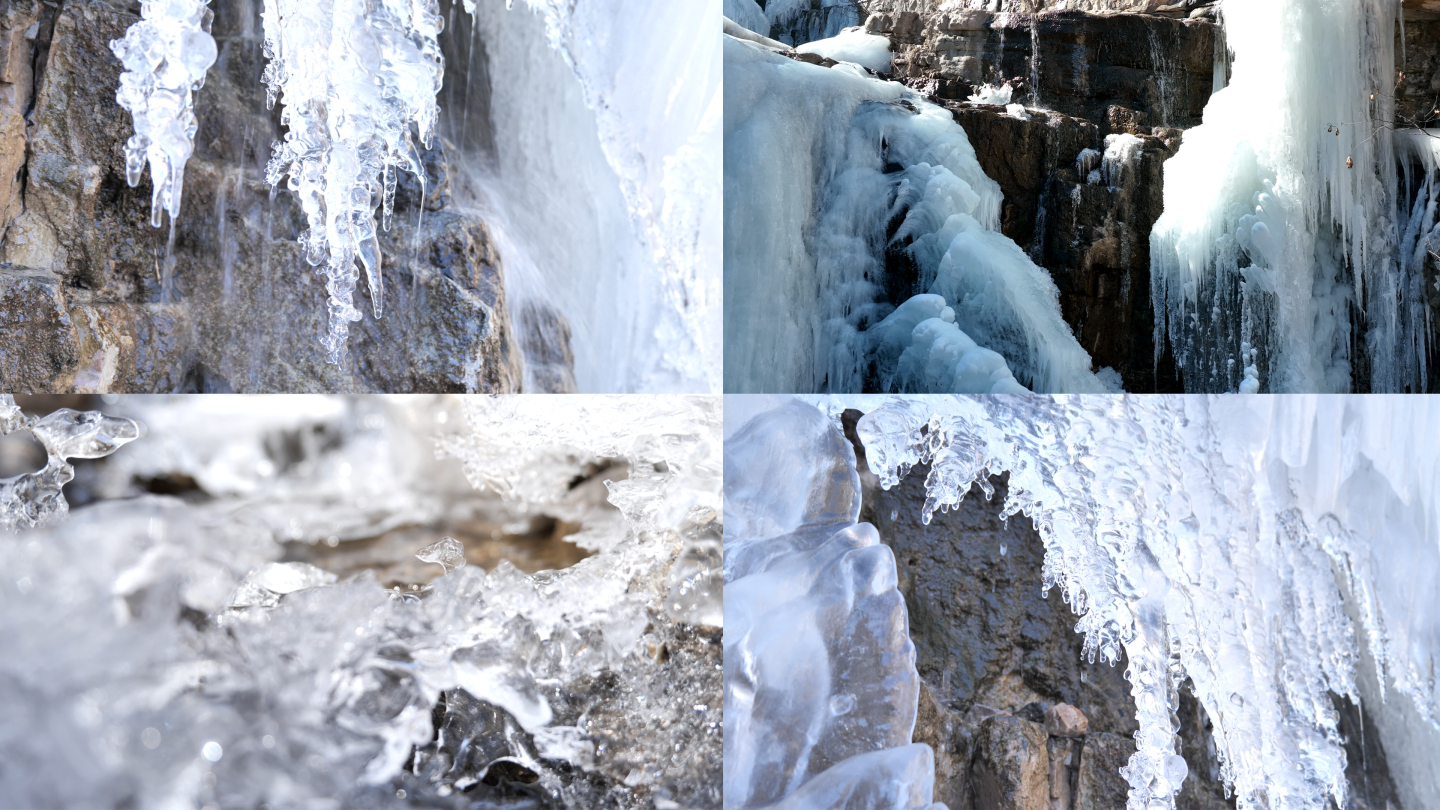 【4K】春天冰雪融化-山泉水-冰瀑