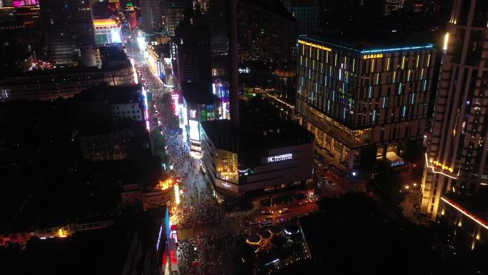 4K原素材-上海南京路步行街商圈城市全景