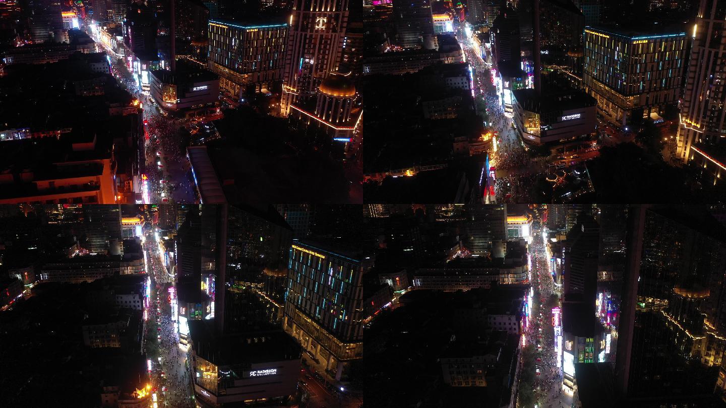 4K原素材-上海南京路步行街商圈城市全景