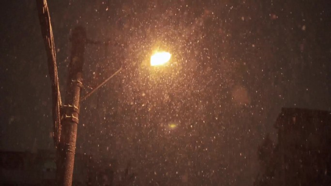 雪景，雪夜，路灯飘雪，唯美雪景