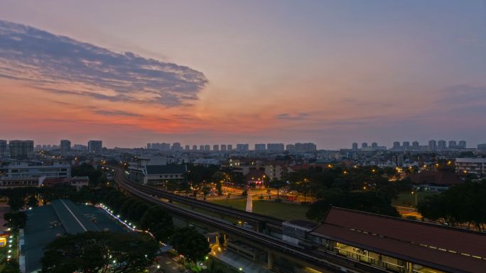 延时拍摄从夜晚到白天的城市景观