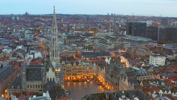 布鲁塞尔大广场比利时航拍布鲁塞尔西方欧式