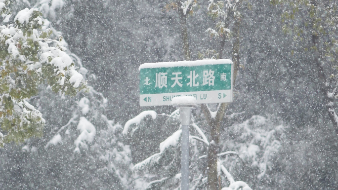 大雪纷飞的城市慢动作升格