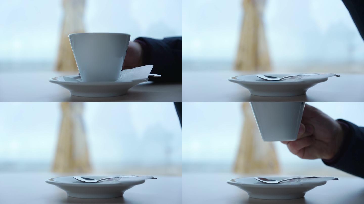 男人喝美味的热咖啡特写镜头