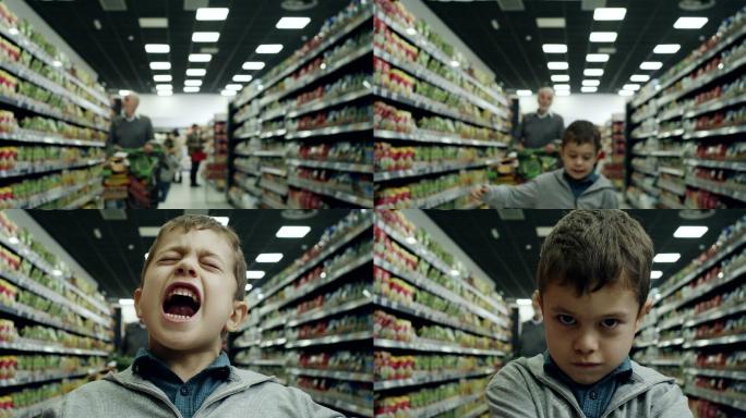 超市里的男孩男孩超市乱跑乱叫